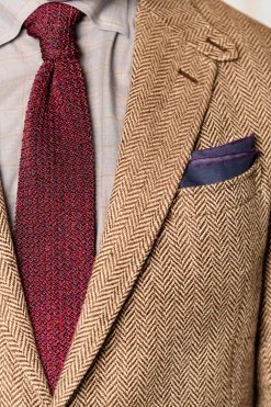 Dark Blue Motif Silk-Wool Pocket Square