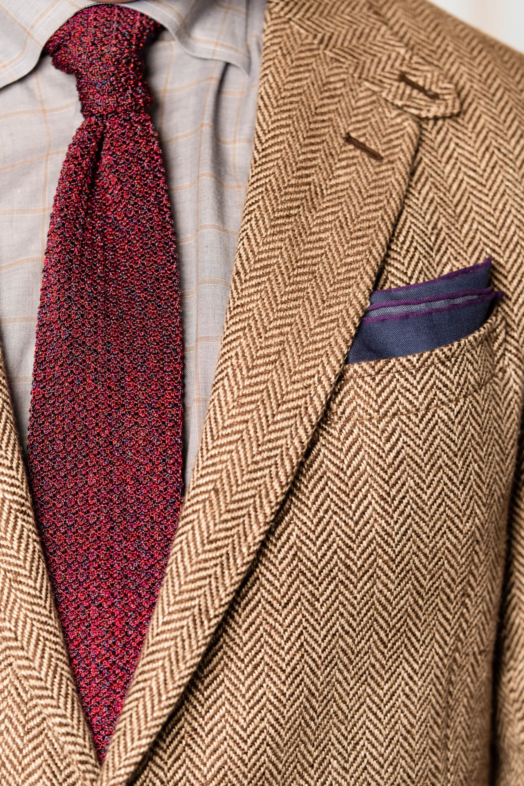 Dark Blue Motif Silk-Wool Pocket Square