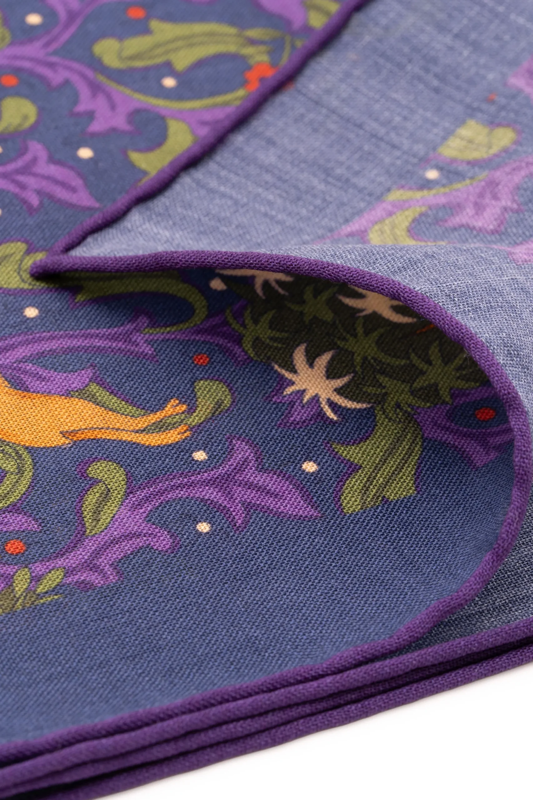 Dark Blue Motif Silk-Wool Pocket Square