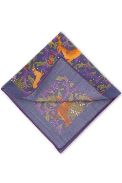 Dark Blue Motif Silk-Wool Pocket Square