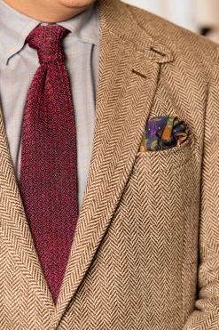 Dark Blue Motif Silk-Wool Pocket Square