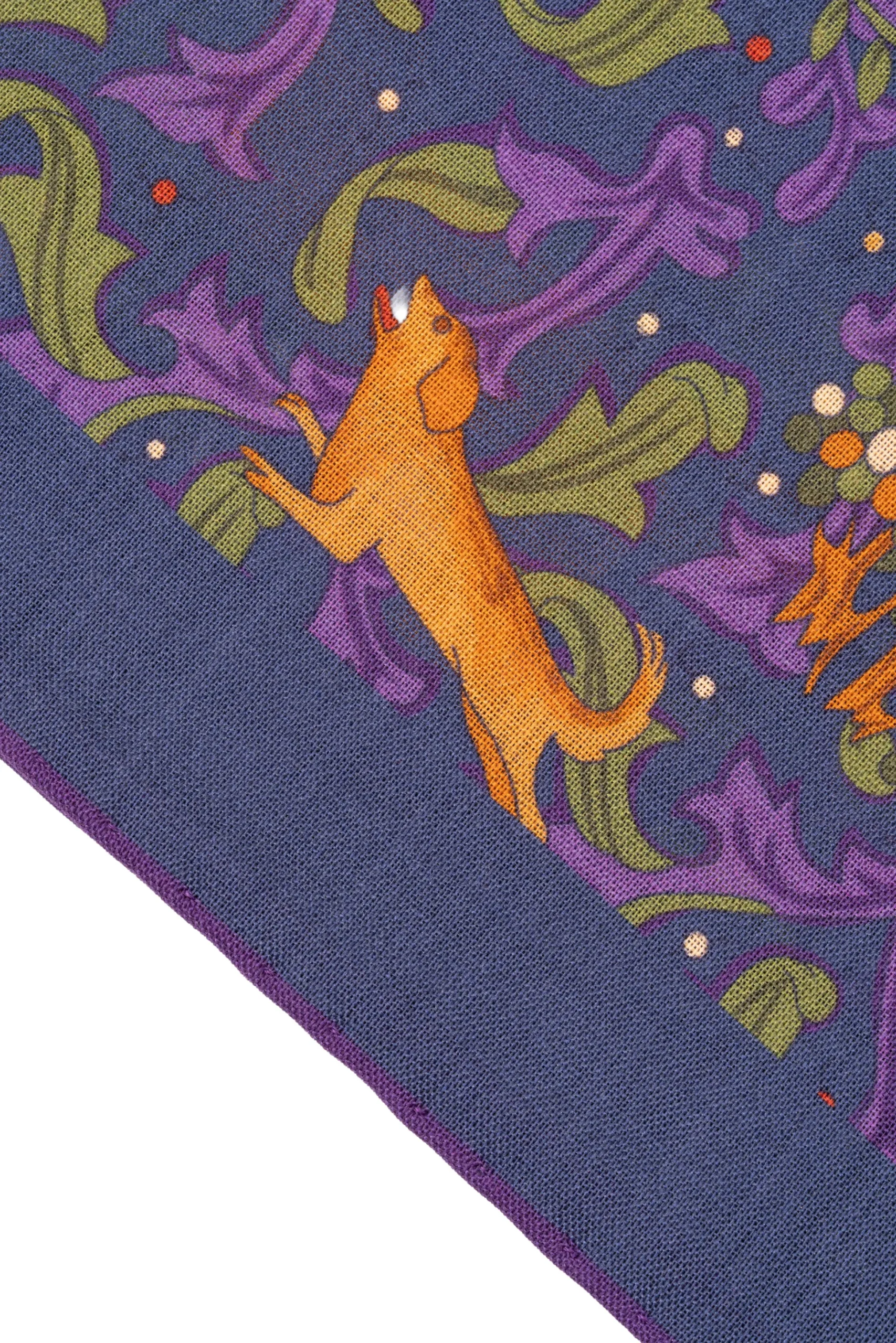 Dark Blue Motif Silk-Wool Pocket Square
