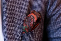 Dark Blue & Orange Large Paisley Silk Pocket Square
