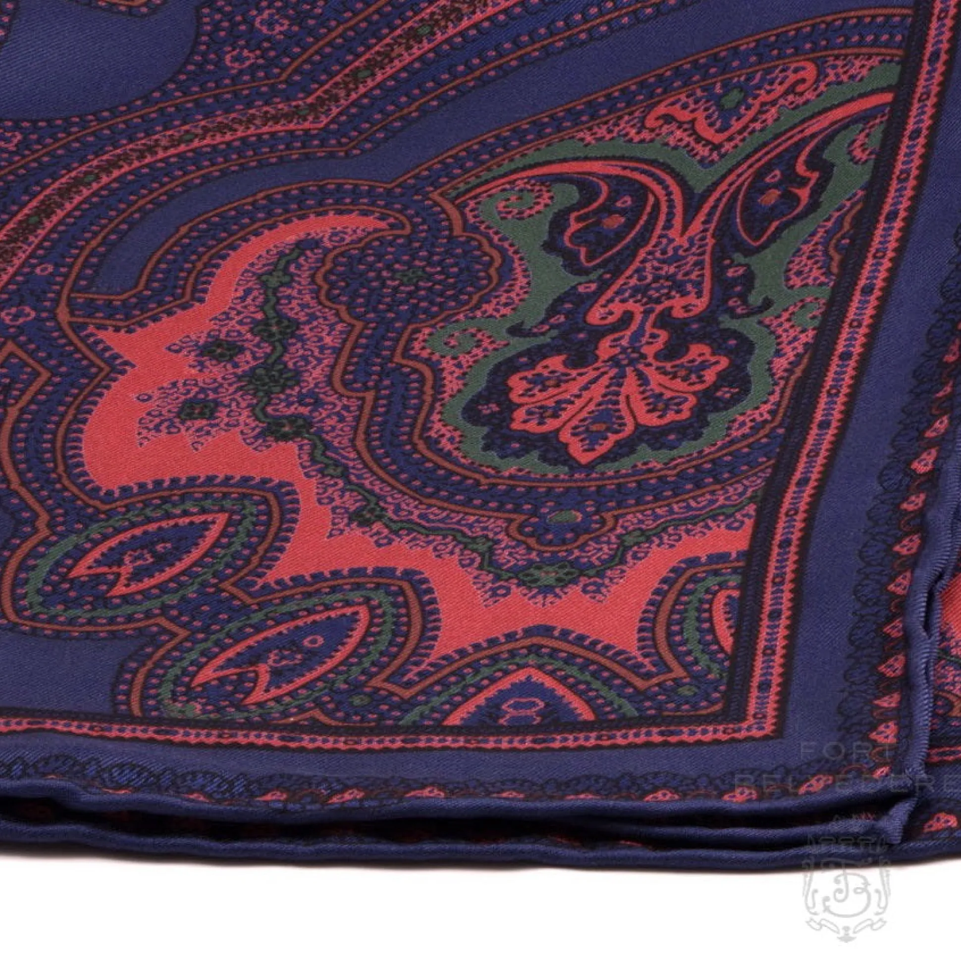 Dark Blue & Orange Large Paisley Silk Pocket Square