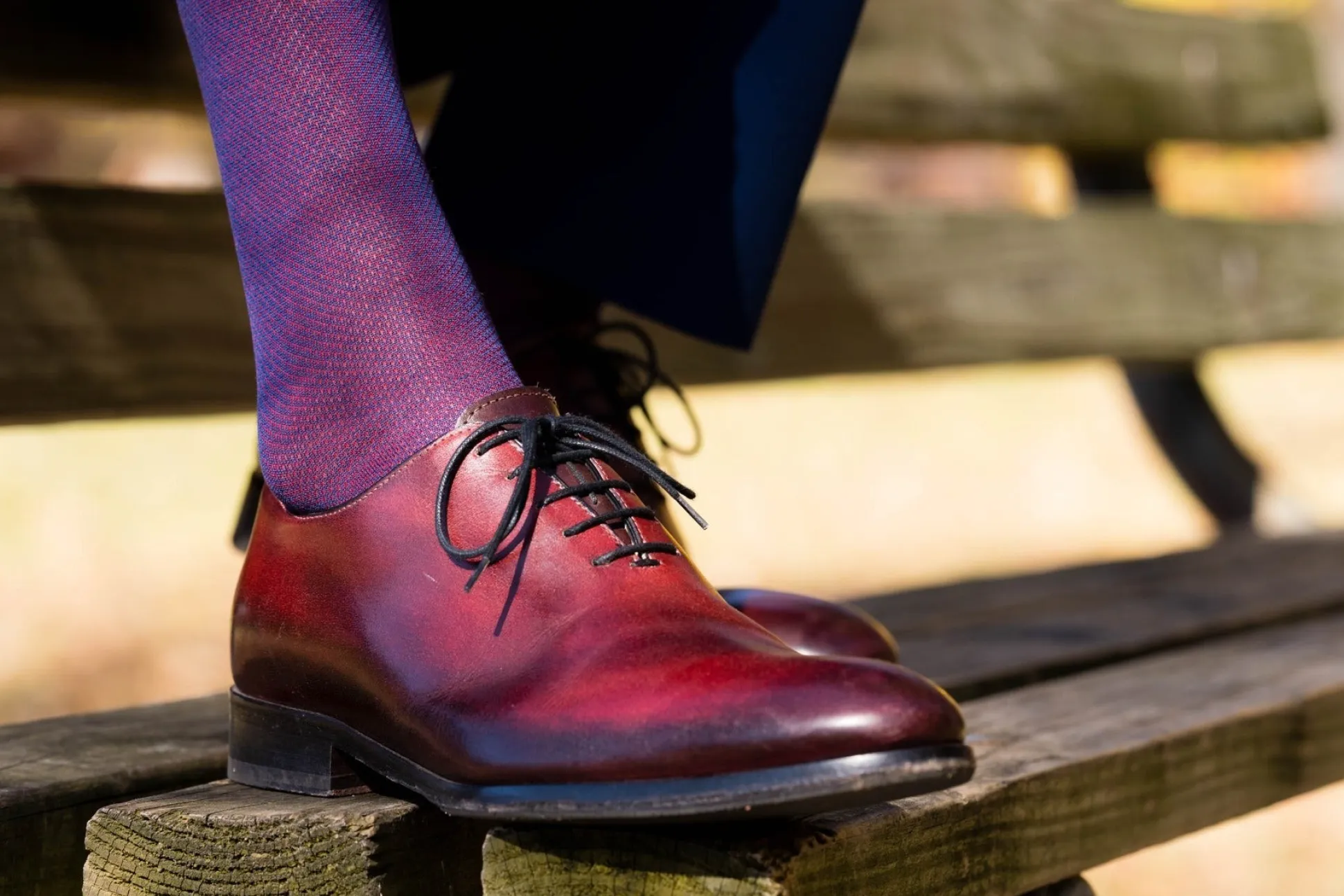 Dark Blue & Red Two-Tone Solid Cotton Socks
