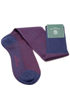 Dark Blue & Red Two-Tone Solid Cotton Socks