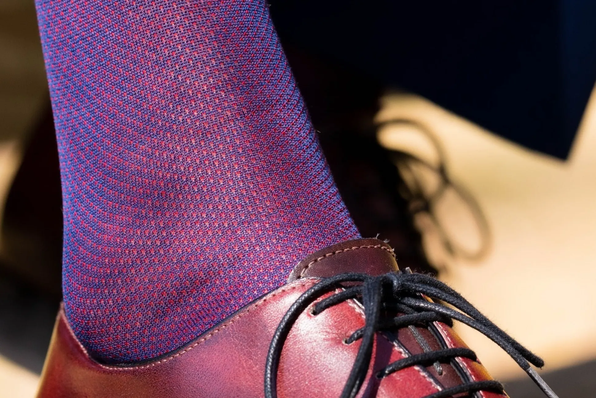 Dark Blue & Red Two-Tone Solid Cotton Socks