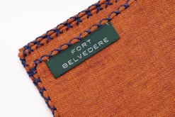 Dark Blue X-Stitch Edge Rust Orange Linen Pocket Square