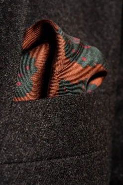 Dark Bronze Diamond & Paisley Madder Silk Pocket Square