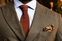 Dark Bronze Diamond & Paisley Madder Silk Pocket Square