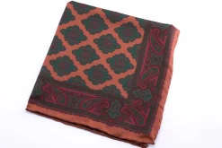 Dark Bronze Diamond & Paisley Madder Silk Pocket Square