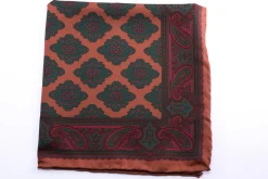 Dark Bronze Diamond & Paisley Madder Silk Pocket Square