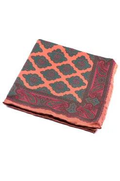 Dark Bronze Diamond & Paisley Madder Silk Pocket Square