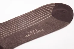 Dark Brown & Beige Shadow Stripe Lightweight Cotton Socks