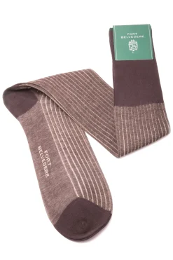 Dark Brown & Beige Shadow Stripe Lightweight Cotton Socks