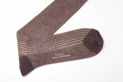 Dark Brown & Beige Shadow Stripe Lightweight Cotton Socks