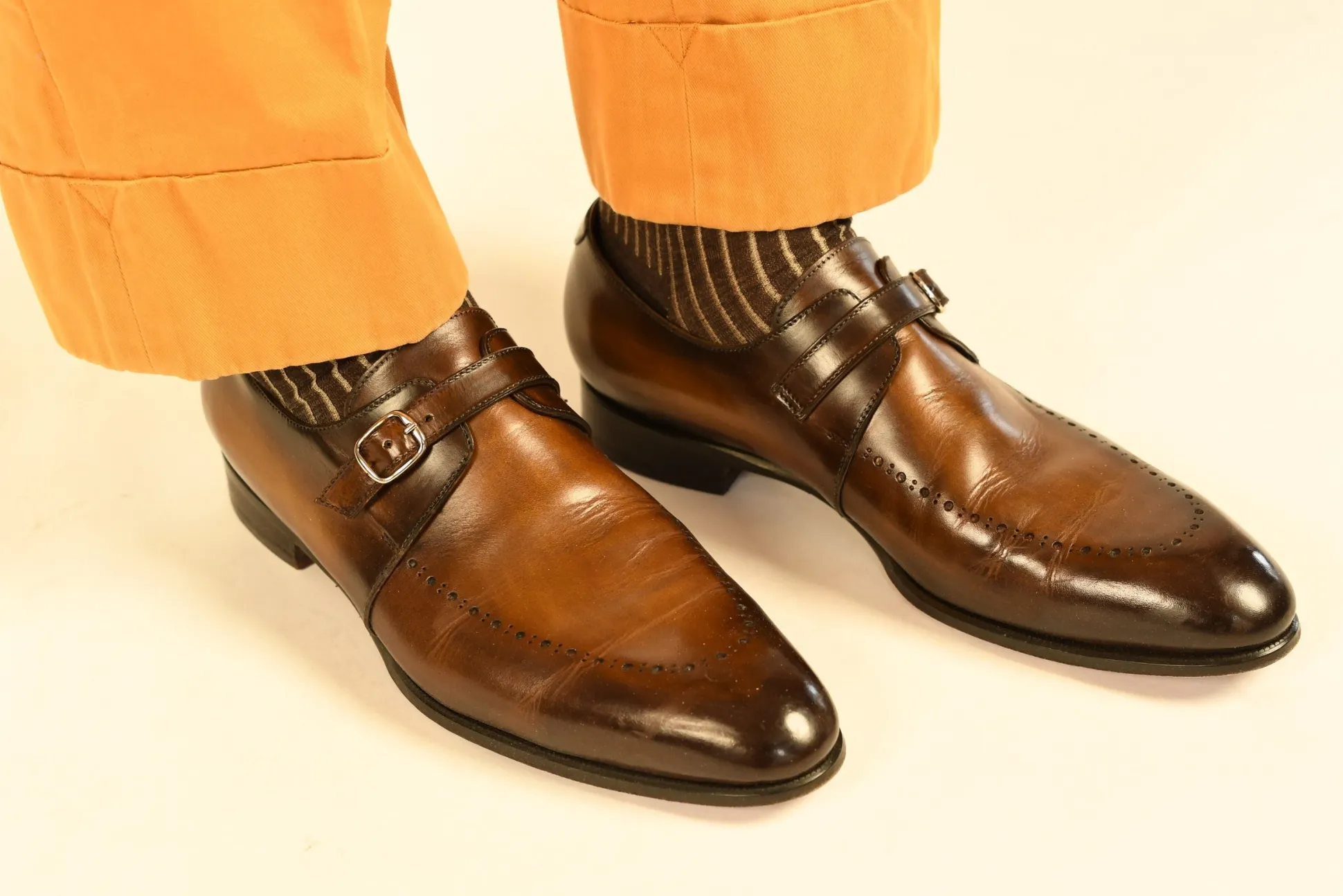 Dark Brown & Beige Shadow Stripe Lightweight Cotton Socks