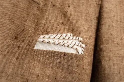 Dark Brown & Beige X-Stitch Cream Linen Pocket Square