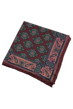 Dark Brown Diamond & Paisley Madder Silk Pocket Square