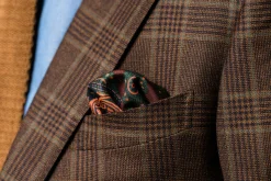 Dark Brown Diamond & Paisley Madder Silk Pocket Square