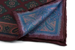 Dark Brown Diamond & Paisley Madder Silk Pocket Square