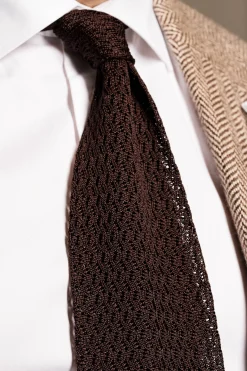 Dark Brown Zigzag Silk Knit Tie