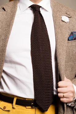 Dark Brown Zigzag Silk Knit Tie