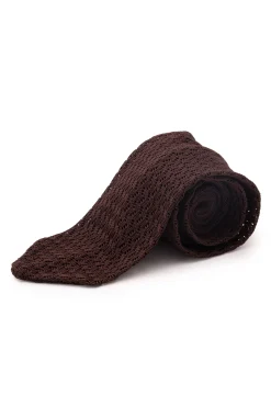 Dark Brown Zigzag Silk Knit Tie
