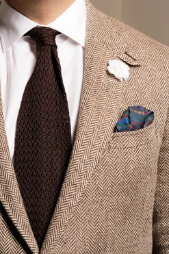 Dark Brown Zigzag Silk Knit Tie