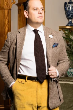 Dark Brown Zigzag Silk Knit Tie