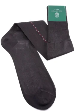 Dark Gray Cotton Socks with Burgundy & White Clocks