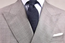 Dark Gray & Navy Herringbone Wool Knit Tie