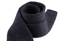 Dark Gray & Navy Herringbone Wool Knit Tie