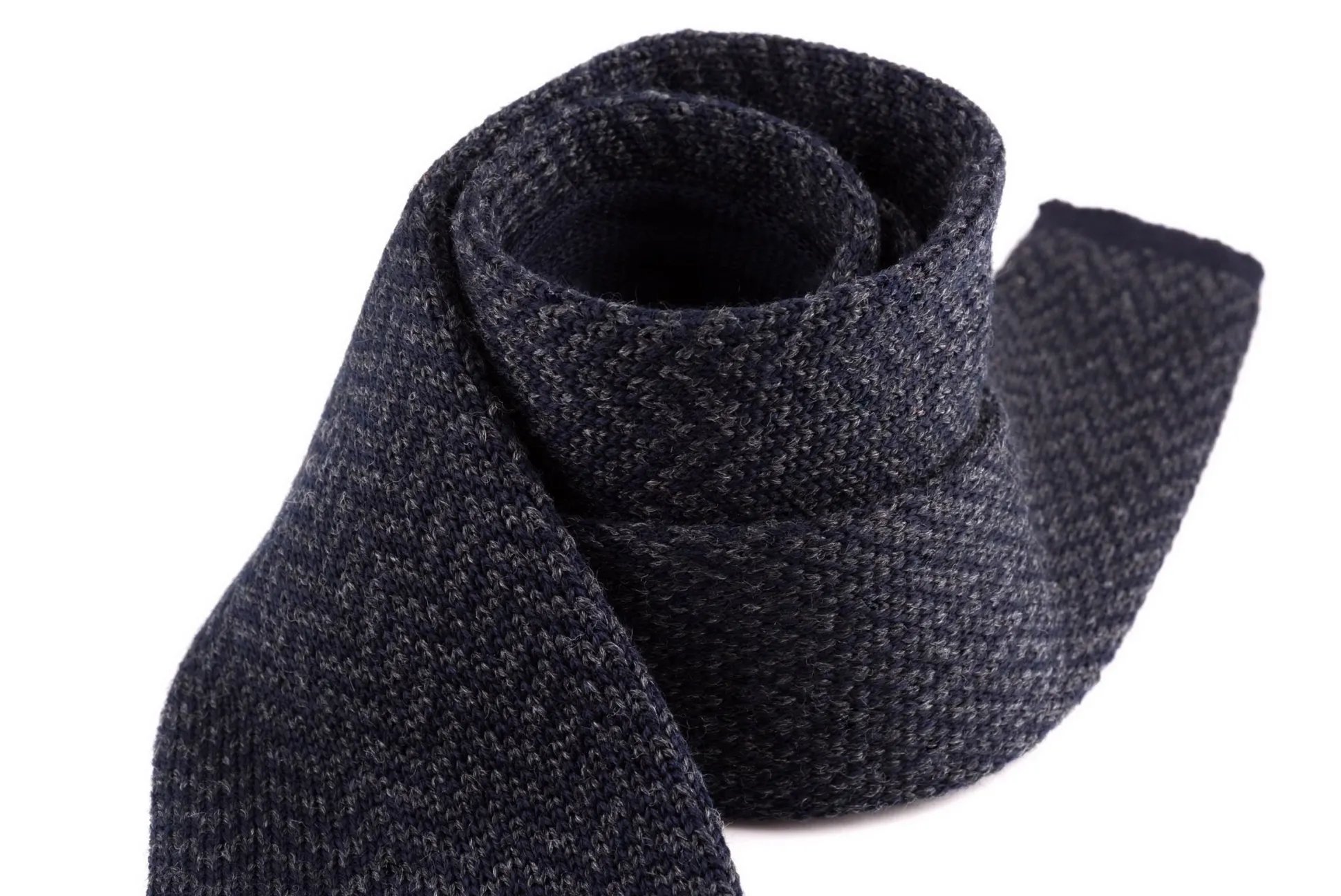 Dark Gray & Navy Herringbone Wool Knit Tie