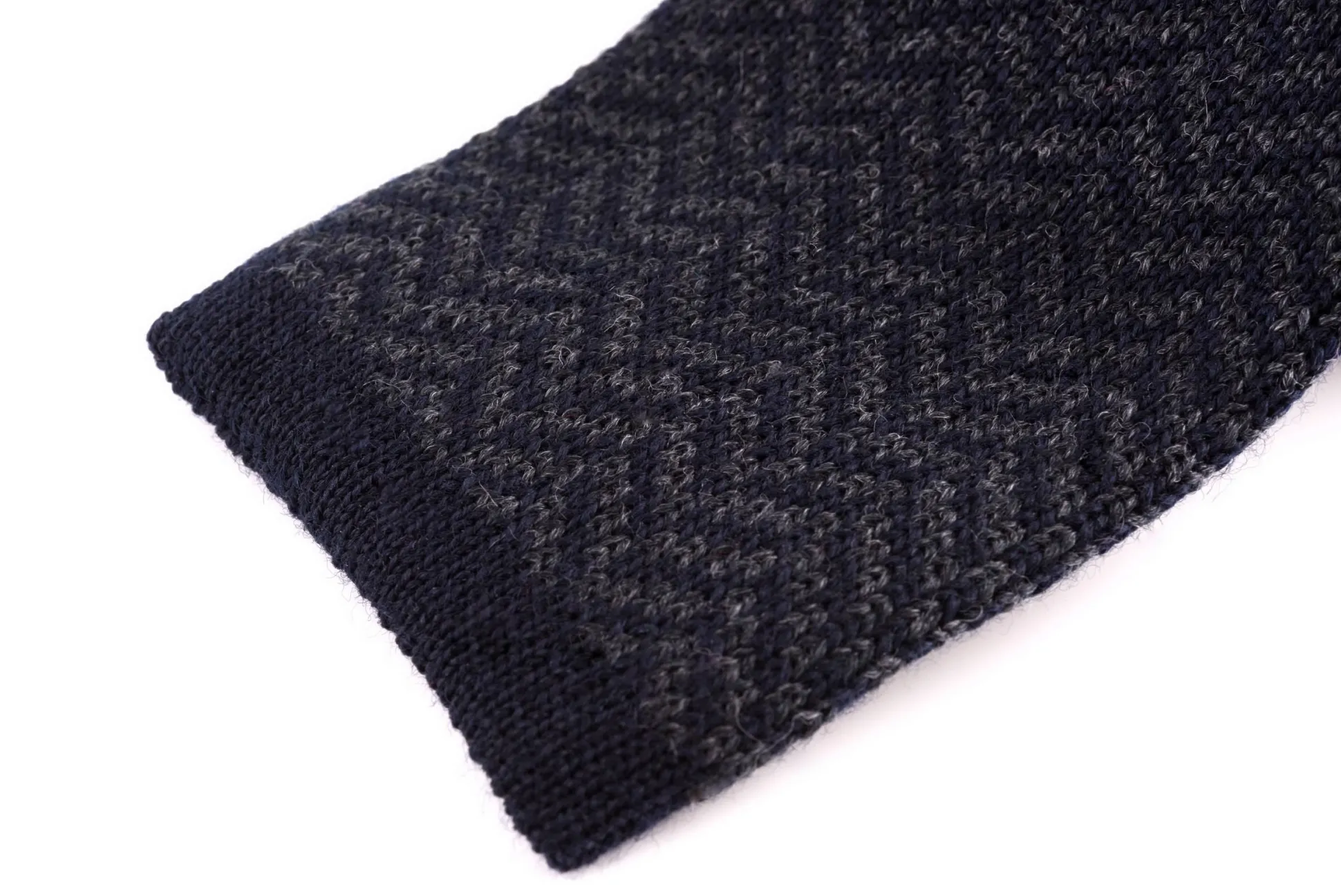 Dark Gray & Navy Herringbone Wool Knit Tie