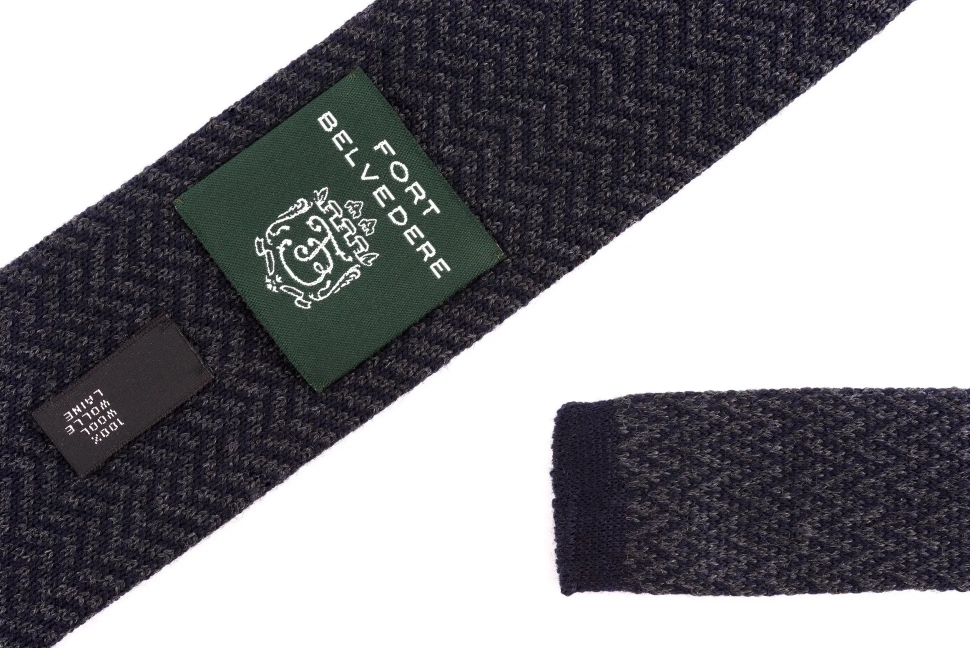Dark Gray & Navy Herringbone Wool Knit Tie