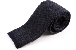 Dark Gray & Navy Herringbone Wool Knit Tie