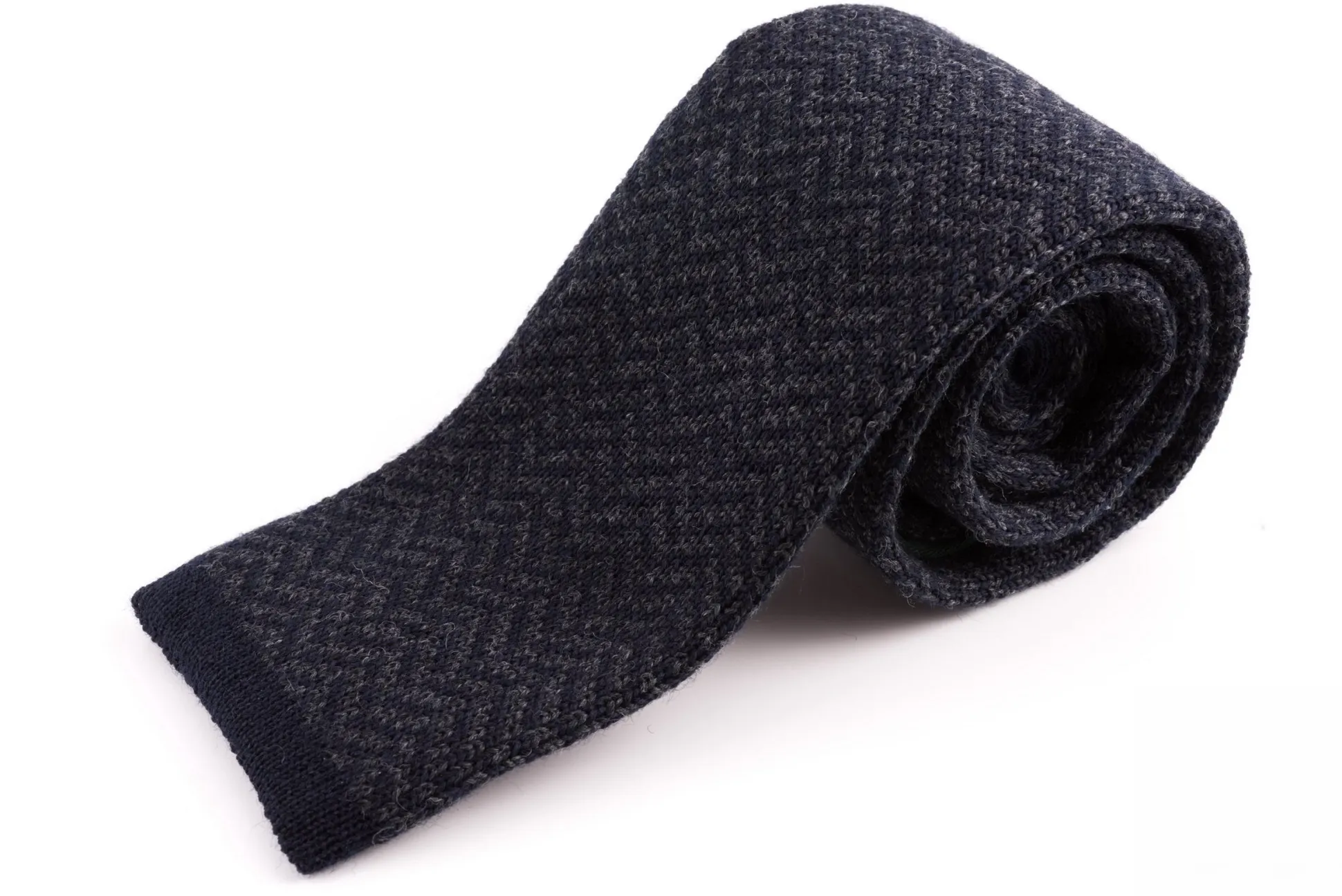 Dark Gray & Navy Herringbone Wool Knit Tie