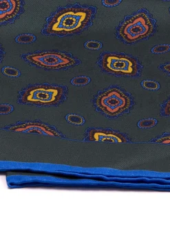 Dark Green Diamond Motif Silk Pocket Square