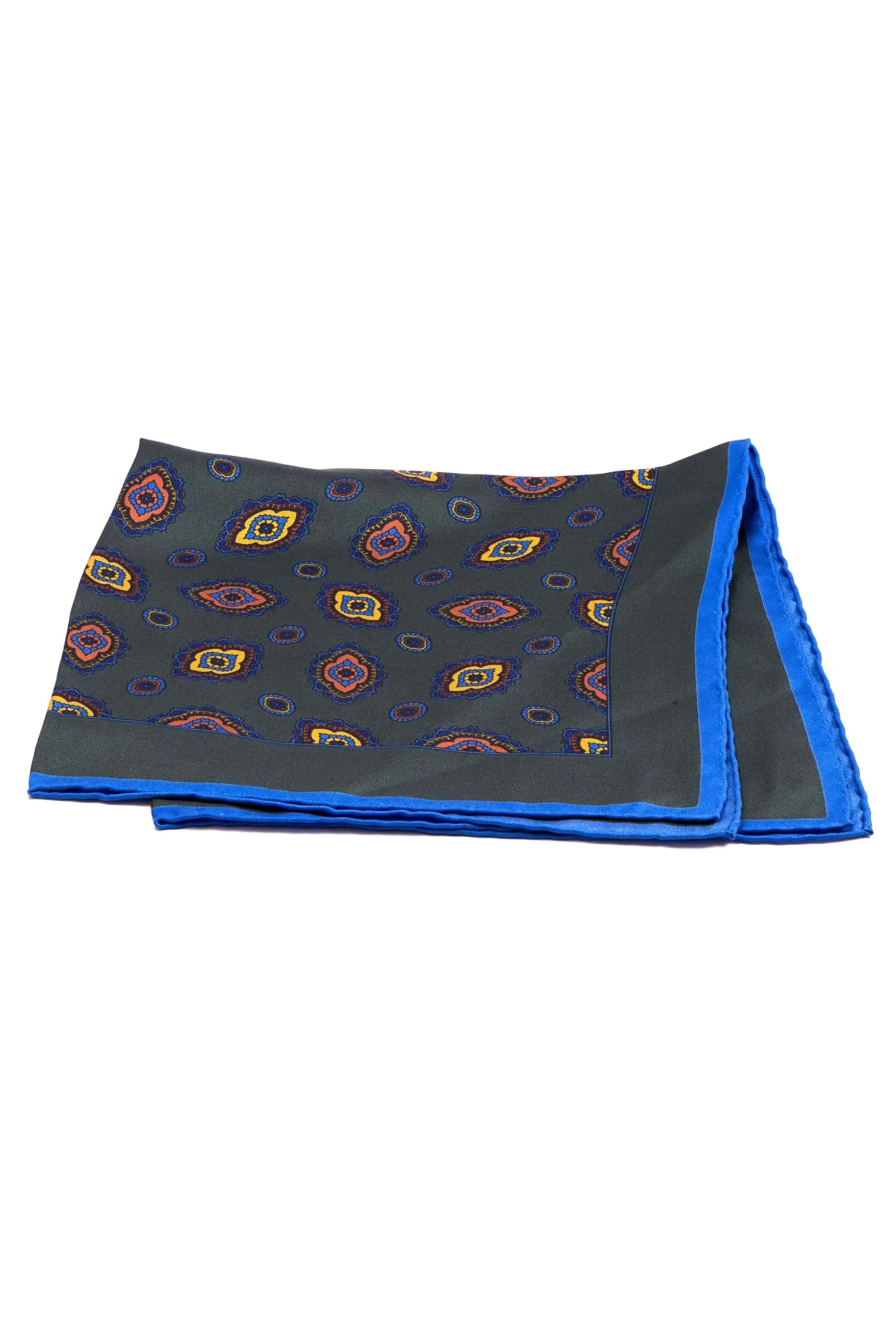 Dark Green Diamond Motif Silk Pocket Square