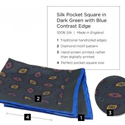 Dark Green Diamond Motif Silk Pocket Square