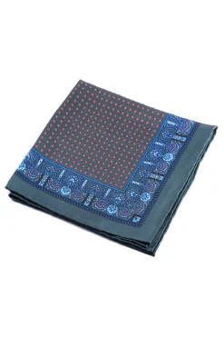 Dark Green Dot & Paisley Silk Pocket Square