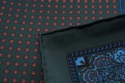 Dark Green Dot & Paisley Silk Pocket Square