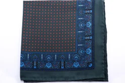 Dark Green Dot & Paisley Silk Pocket Square