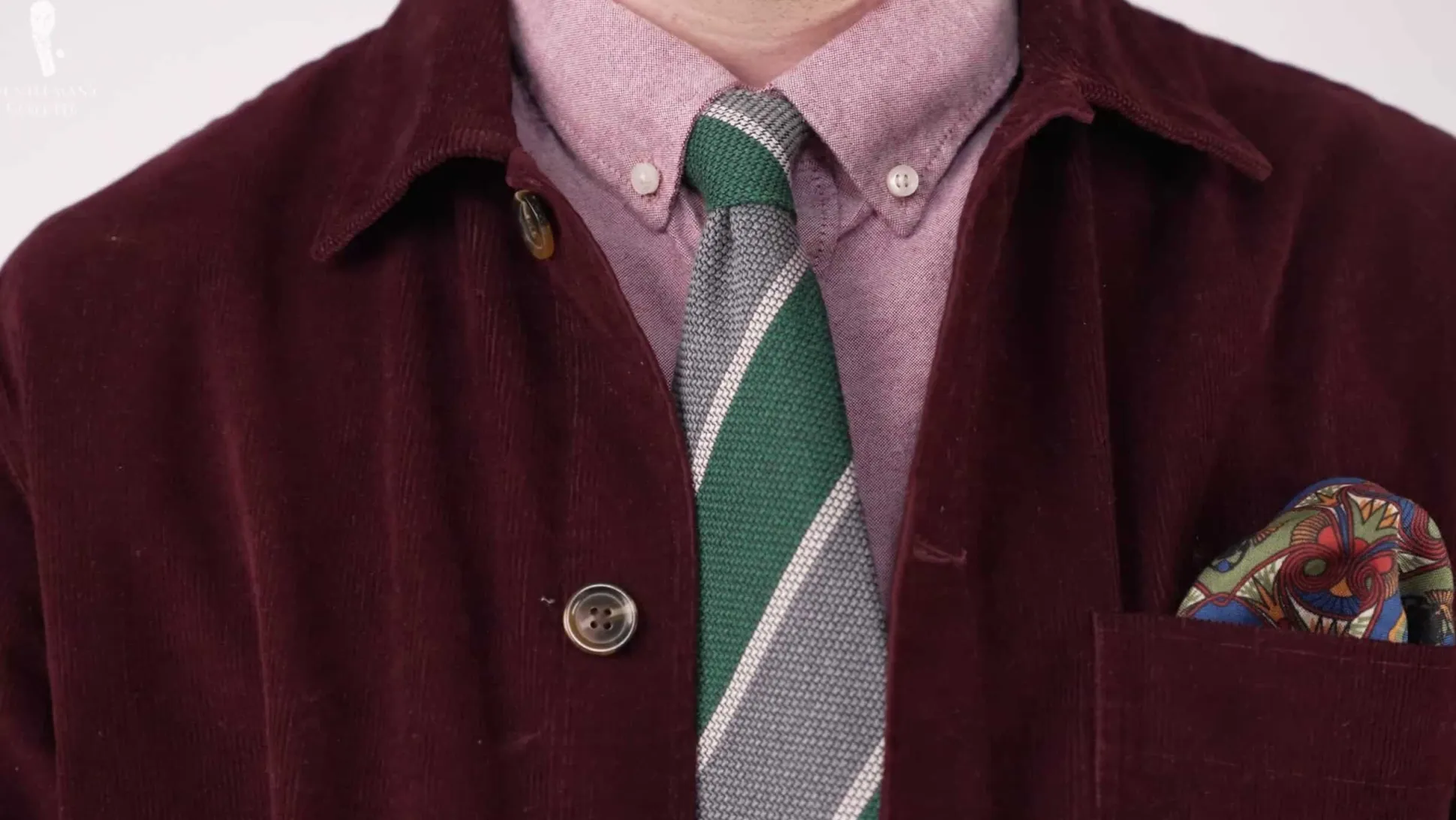 Dark Green & Gray Cashmere Wool Grenadine Tie