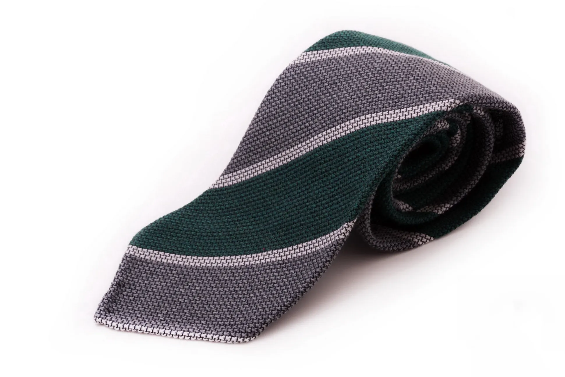 Dark Green & Gray Cashmere Wool Grenadine Tie