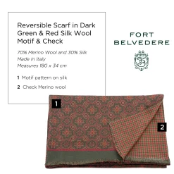 Dark Green Motif & Check Reversible Scarf