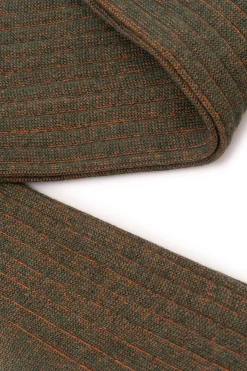 Dark Green & Orange Shadow Stripe Midweight Cotton Socks