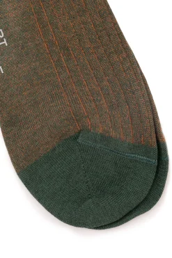 Dark Green & Orange Shadow Stripe Midweight Cotton Socks