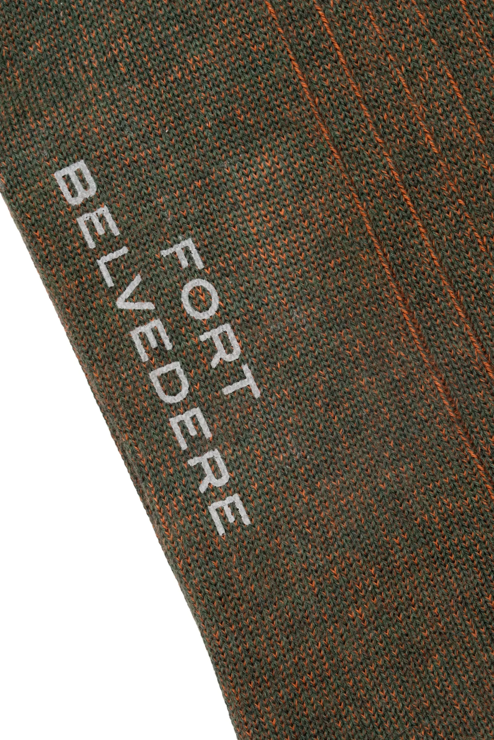 Dark Green & Orange Shadow Stripe Midweight Cotton Socks